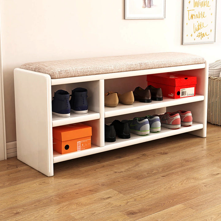 Simple Solid Wood Shoe Storage Bench with Cushion for Hallway