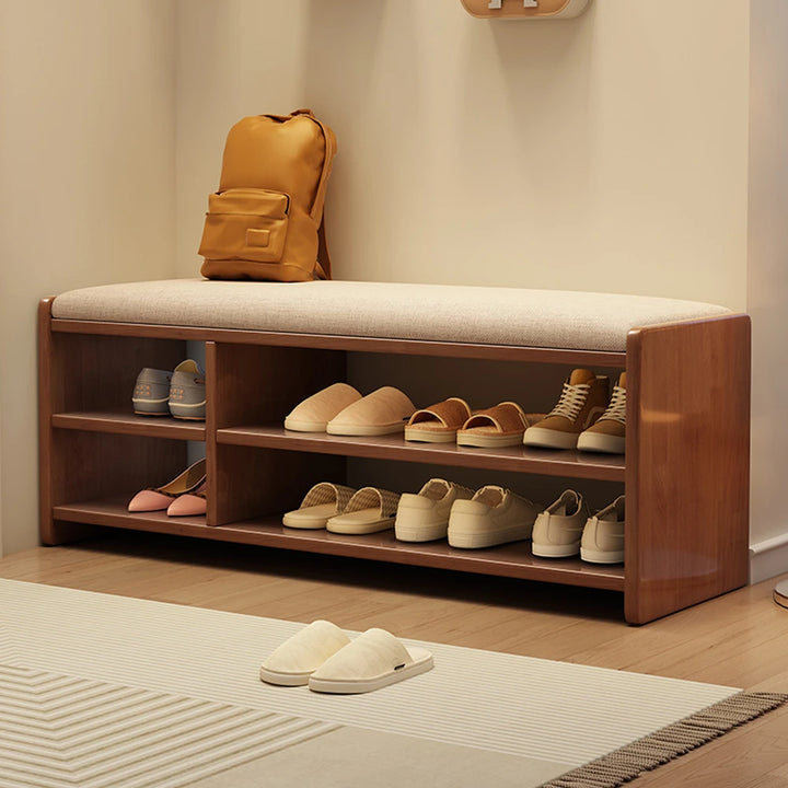 Simple Solid Wood Shoe Storage Bench with Cushion for Hallway