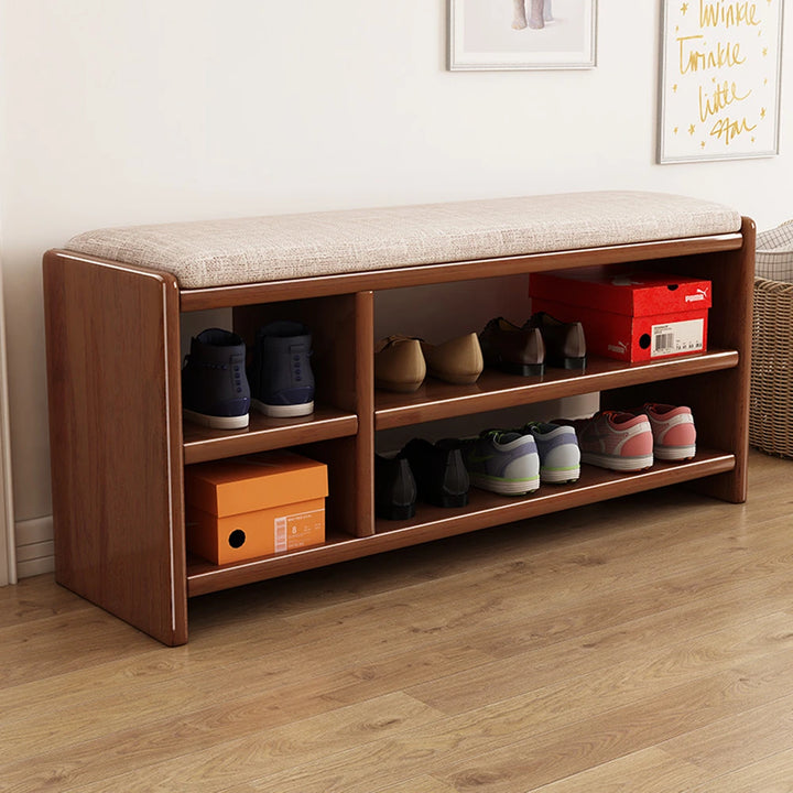 Simple Solid Wood Shoe Storage Bench with Cushion for Hallway