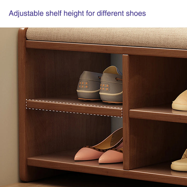 Simple Solid Wood Shoe Storage Bench with Cushion for Hallway