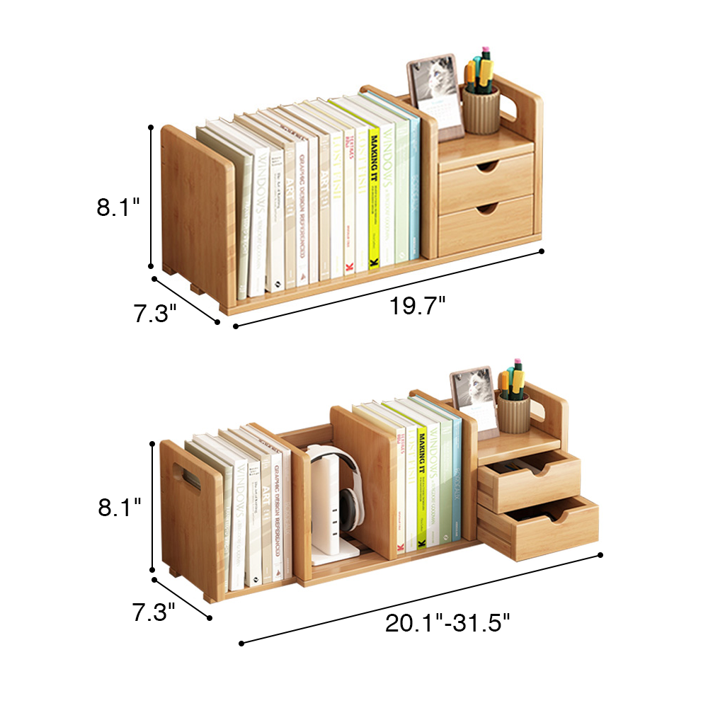 Desktop Retractable Organizer Shelf Bookshelf with Drawers