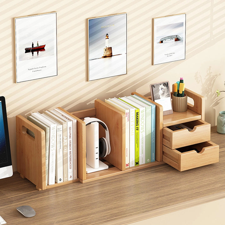 Desktop Retractable Organizer Shelf Bookshelf with Drawers