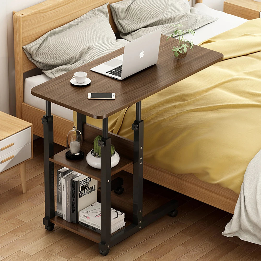 Foldable Side Table Height Adjustable Bedside Table with Wheels