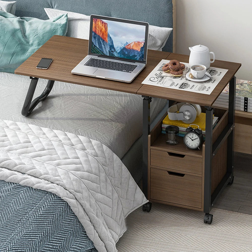 Foldable Side Table Height Adjustable Bedside Table with Wheels