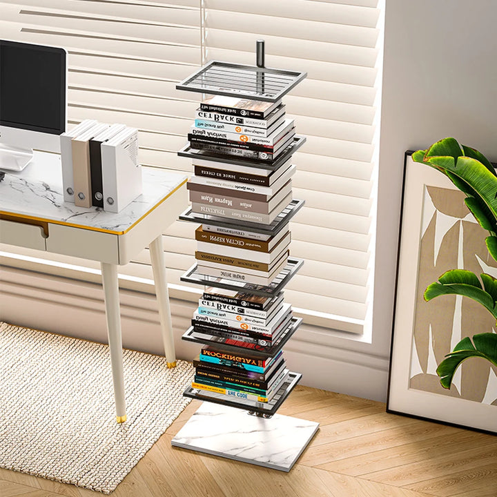 Wrought Iron Invisible Bookshelf Marble Bottom Bookcase