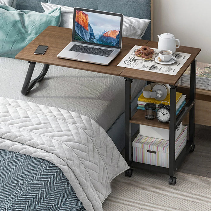 Foldable Side Table Height Adjustable Bedside Table with Wheels