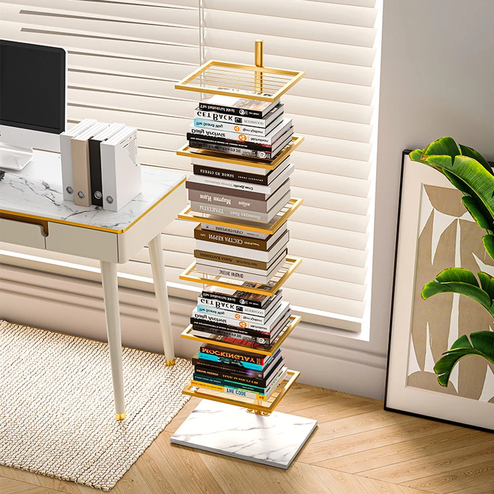 Wrought Iron Invisible Bookshelf Marble Bottom Bookcase