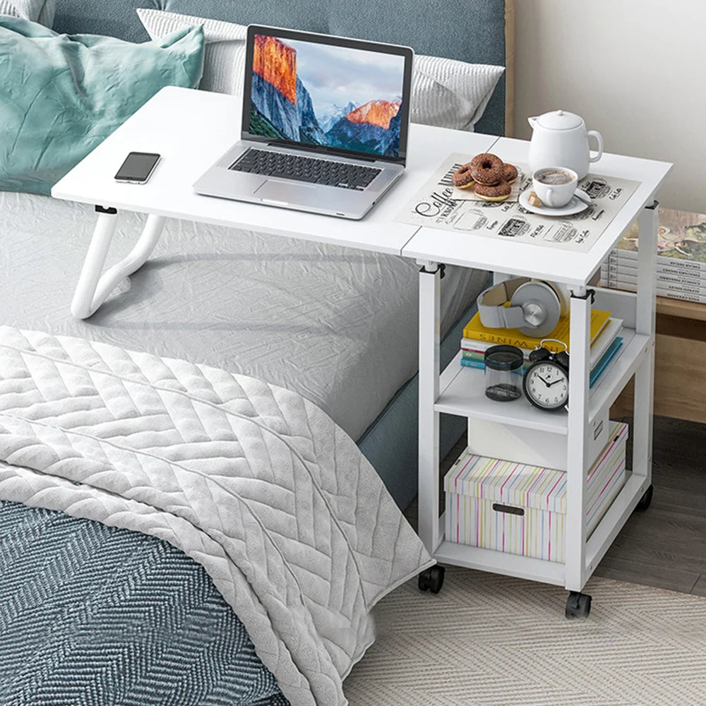 Foldable Side Table Height Adjustable Bedside Table with Wheels