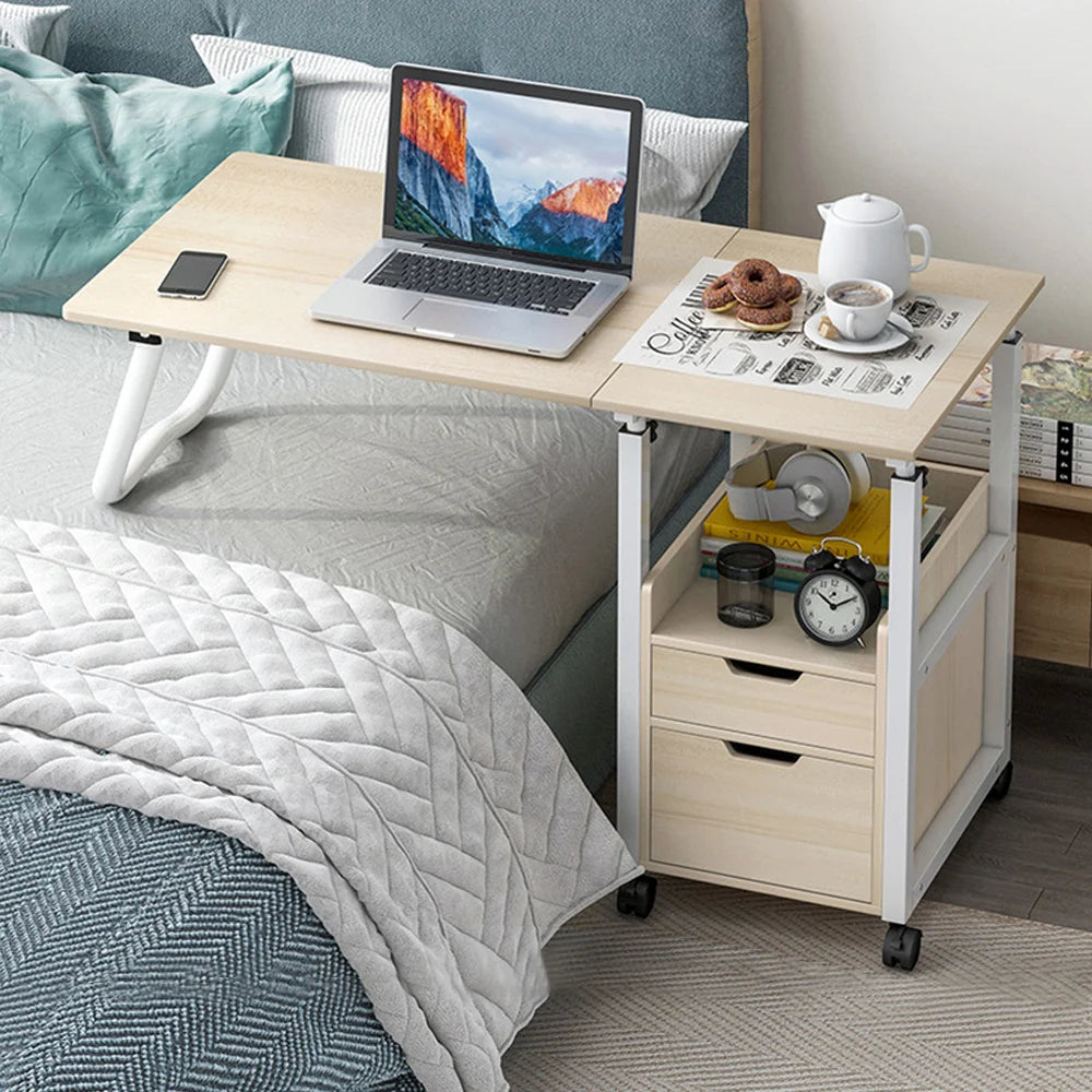 Foldable Side Table Height Adjustable Bedside Table with Wheels