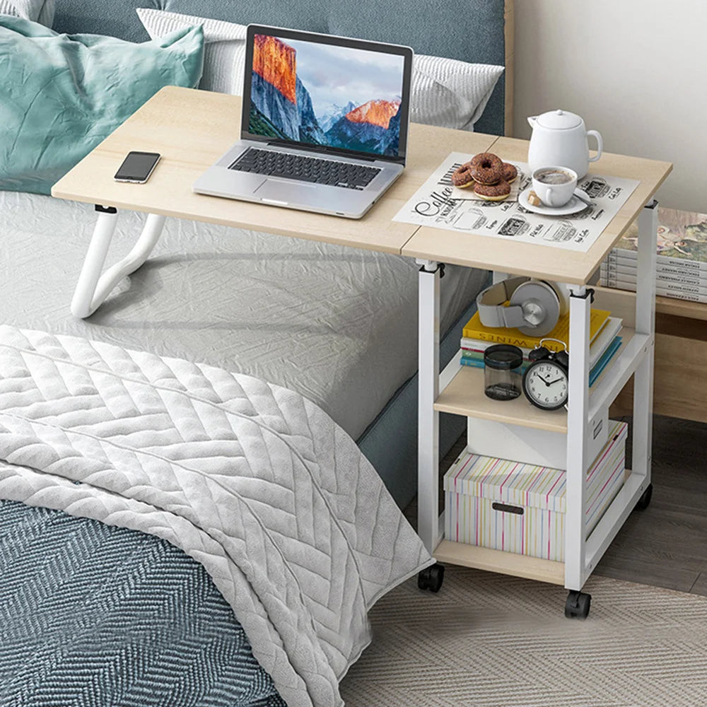 Foldable Side Table Height Adjustable Bedside Table with Wheels