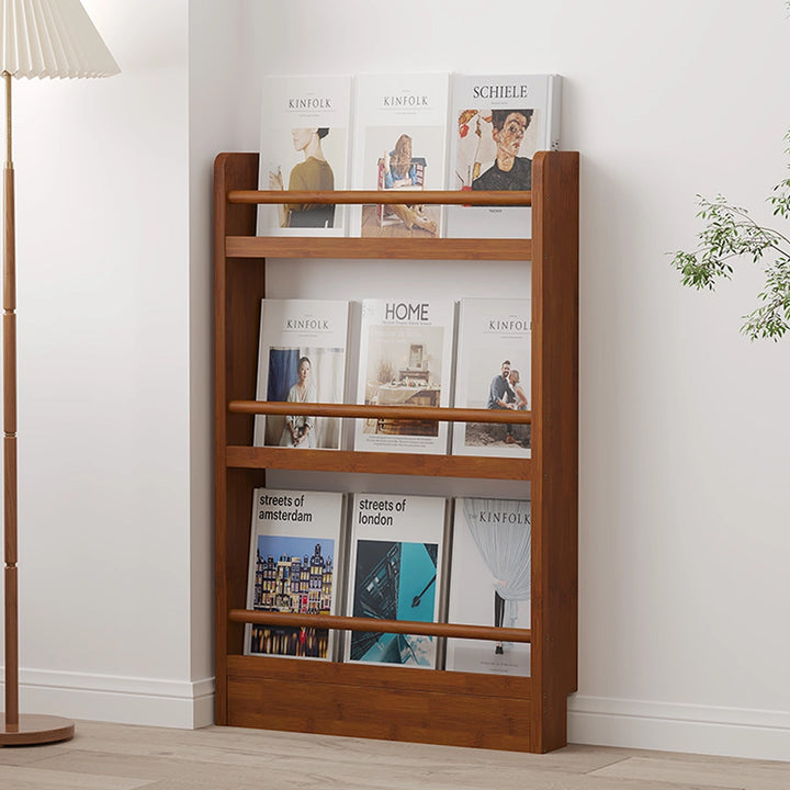 Slim Natural Bamboo Bookshelf Wall Display Rack