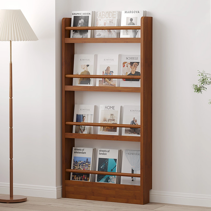 Slim Natural Bamboo Bookshelf Wall Display Rack