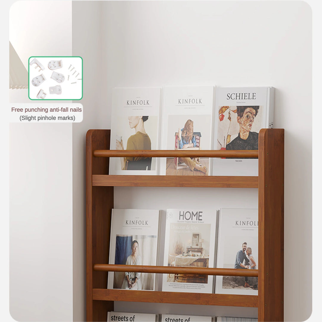 Slim Natural Bamboo Bookshelf Wall Display Rack