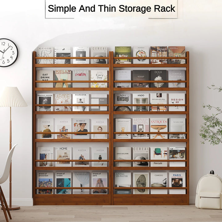 Slim Natural Bamboo Bookshelf Wall Display Rack