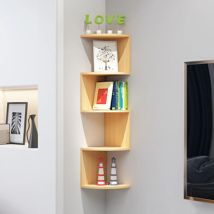 Solid Wall Shelf Wooden Corner Floating Bookcase