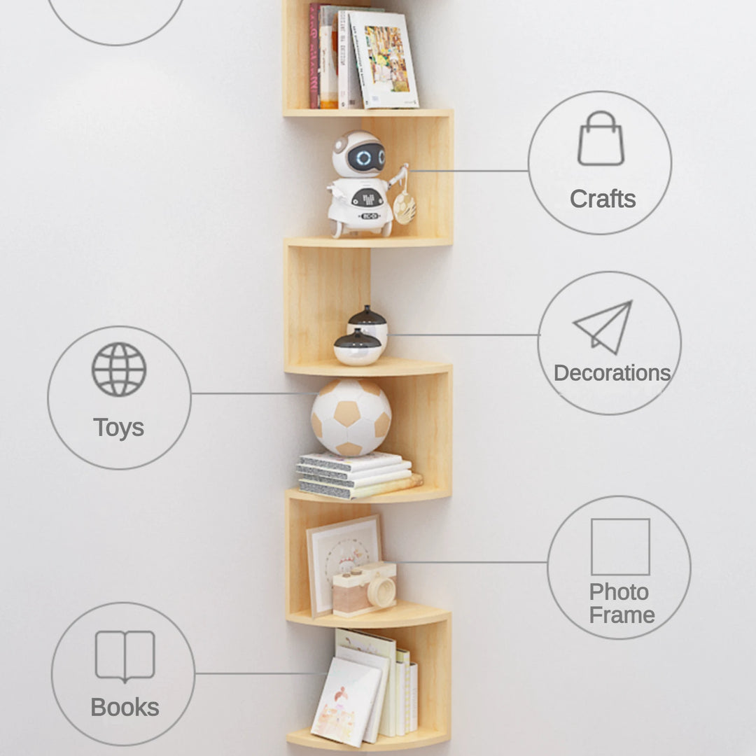 Solid Wall Shelf Wooden Corner Floating Bookcase