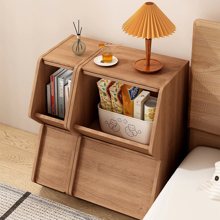 Solid Wood Combinable Storage Cabinet DIY Flip-Up Nightstand