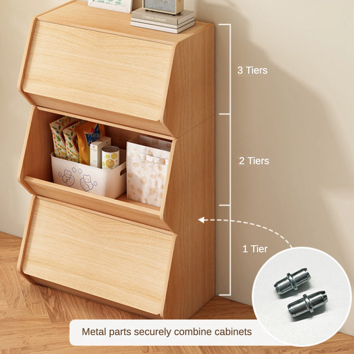 Solid Wood Combinable Storage Cabinet DIY Flip-Up Nightstand