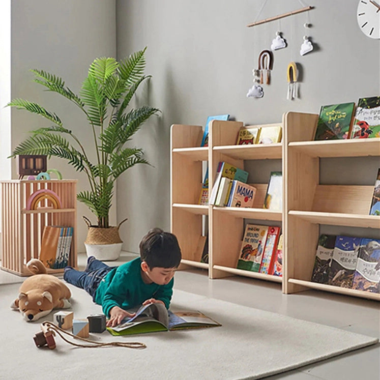 Solid Wood Kids Montessori Bookshelf 3 Tiers Narrow Bookcase