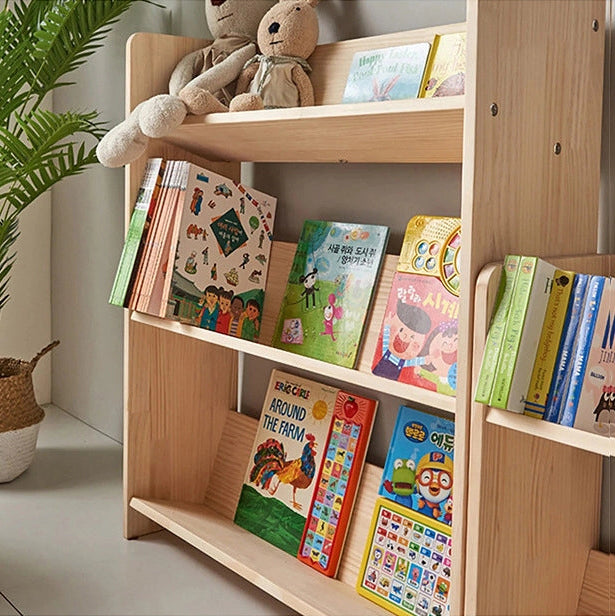 Solid Wood Kids Montessori Bookshelf 3 Tiers Narrow Bookcase