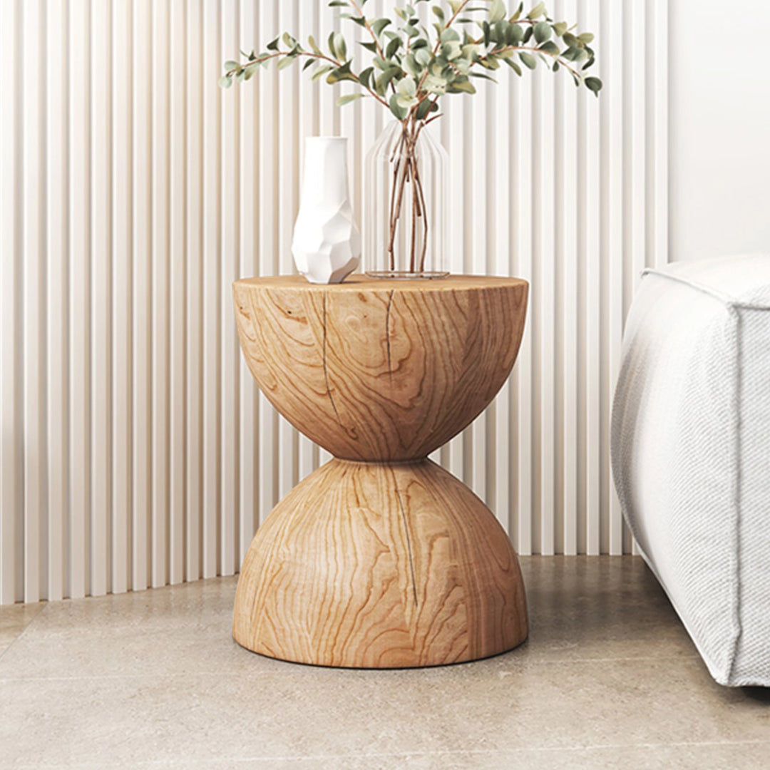 Solid Wood Round Side Table Funnel Shaped End Table