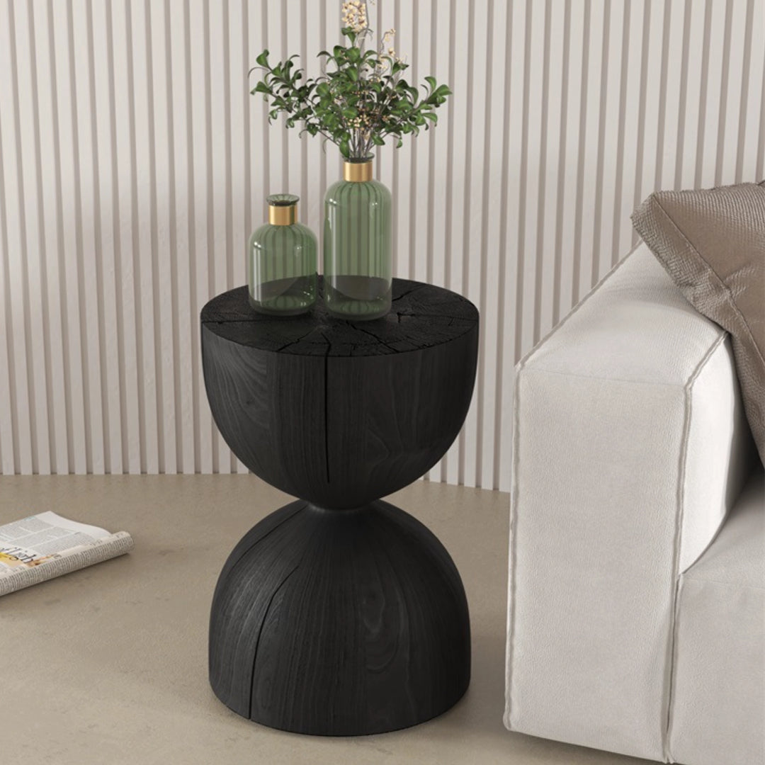 Solid Wood Round Side Table Funnel Shaped End Table