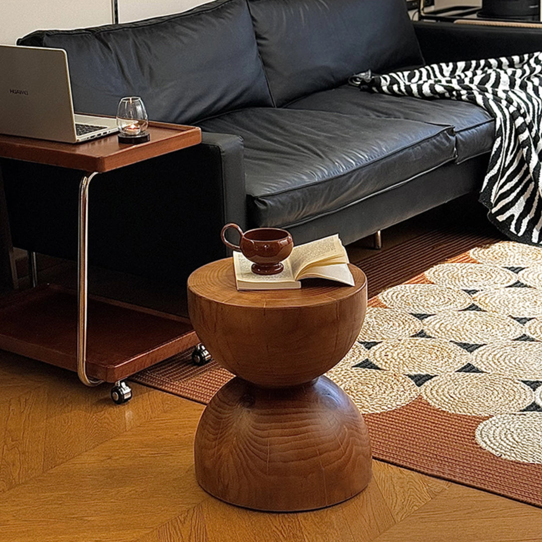 Solid Wood Round Side Table Funnel Shaped End Table