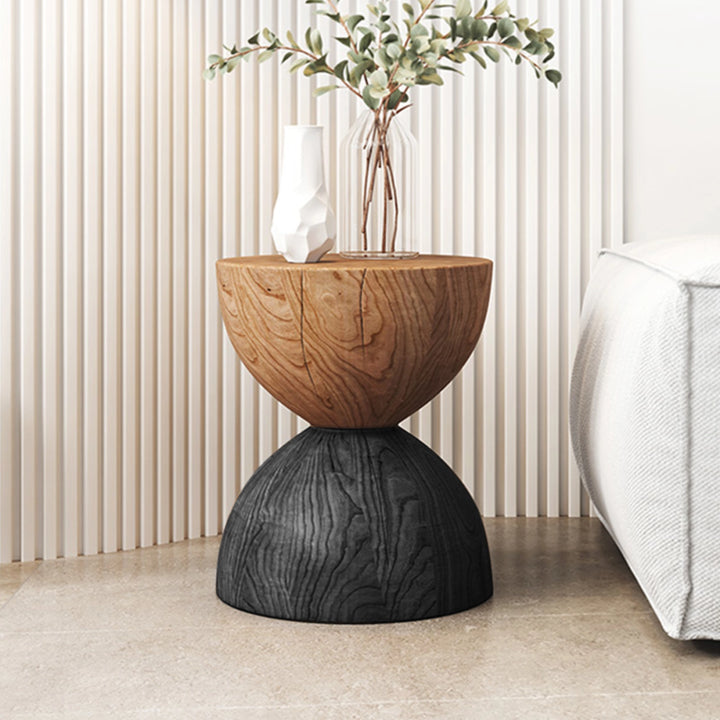 Solid Wood Round Side Table Funnel Shaped End Table