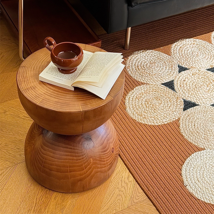 Solid Wood Round Side Table Funnel Shaped End Table