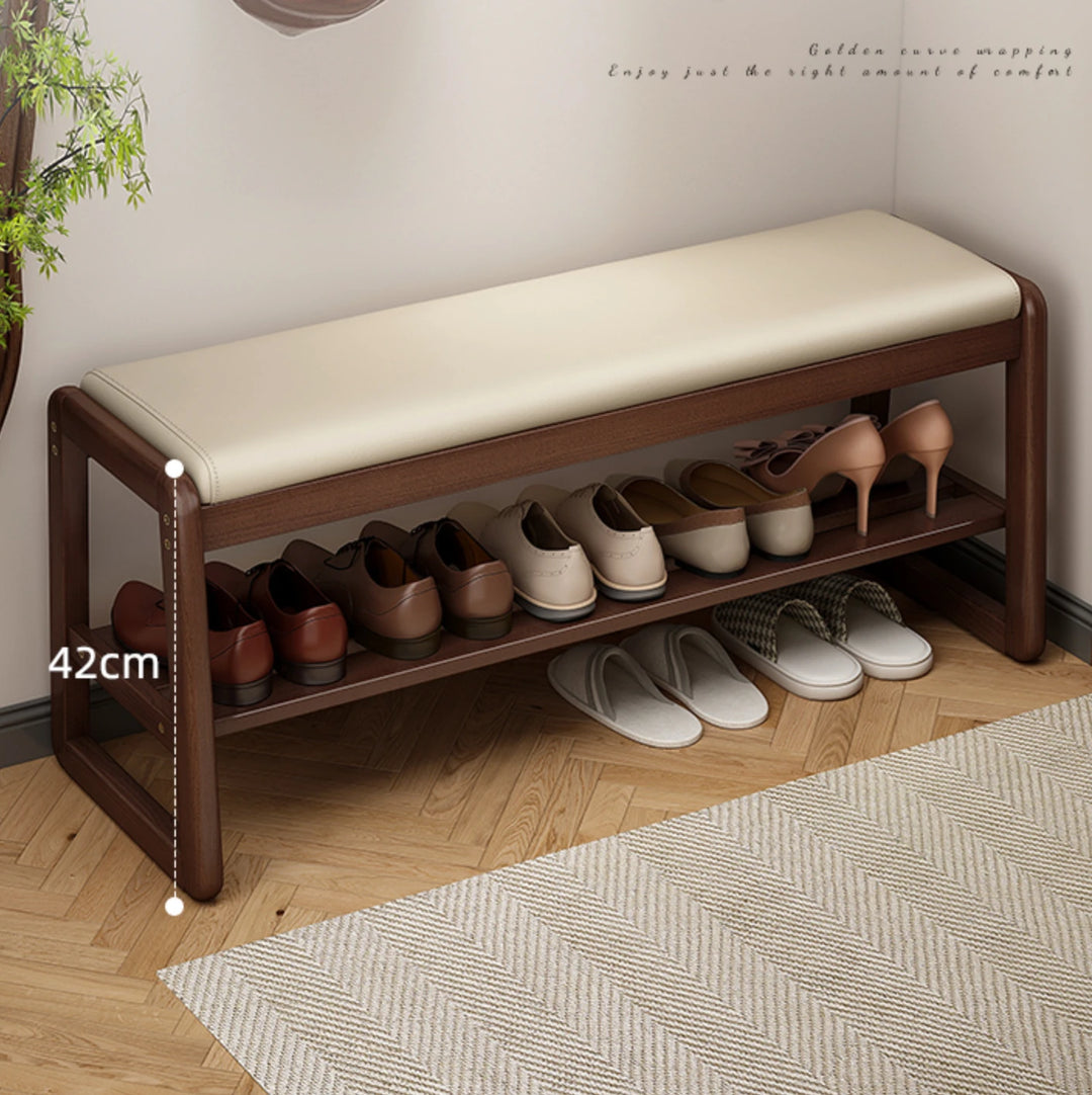 Solid Wood Simple Shoe Storage Bench Entryway Shoe Rack