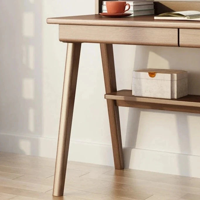 Wooden Home Office Desk with Drawers and Hutch