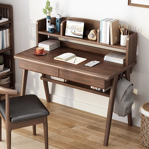 Wooden Home Office Desk with Drawers and Hutch