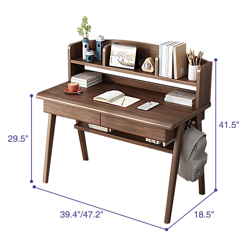 Wooden Home Office Desk with Drawers and Hutch