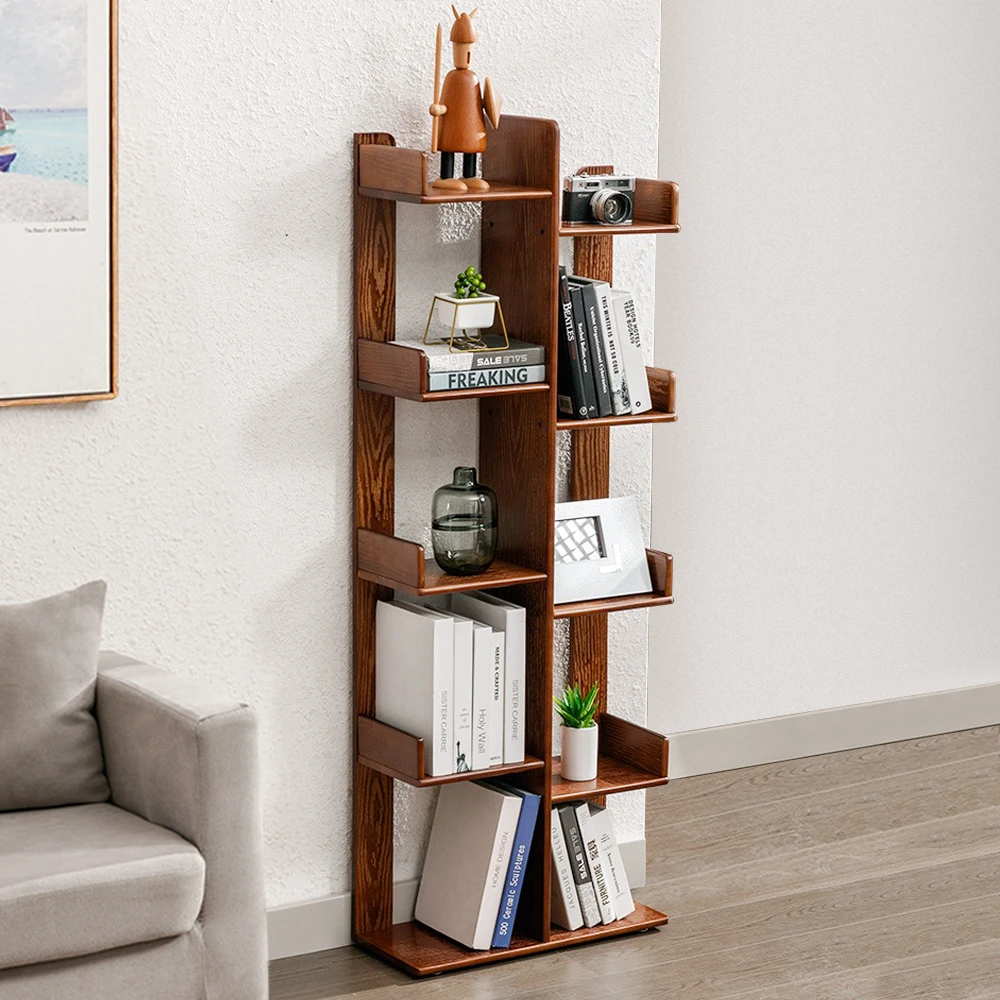 Multi-Shelf Solid Wood Bookshelf Modern White Bookcase