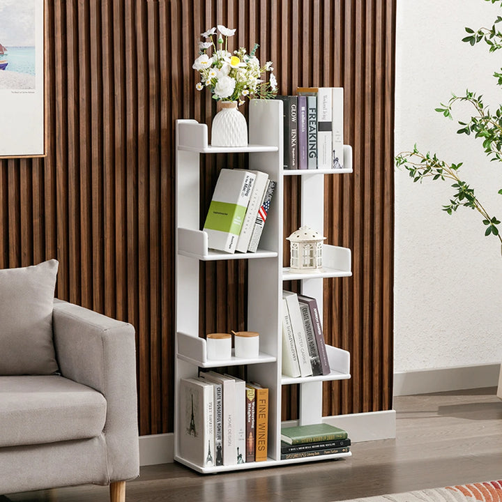 Multi-Shelf Solid Wood Bookshelf Modern White Bookcase