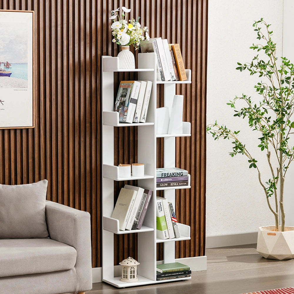 Multi-Shelf Solid Wood Bookshelf Modern White Bookcase – Zwob