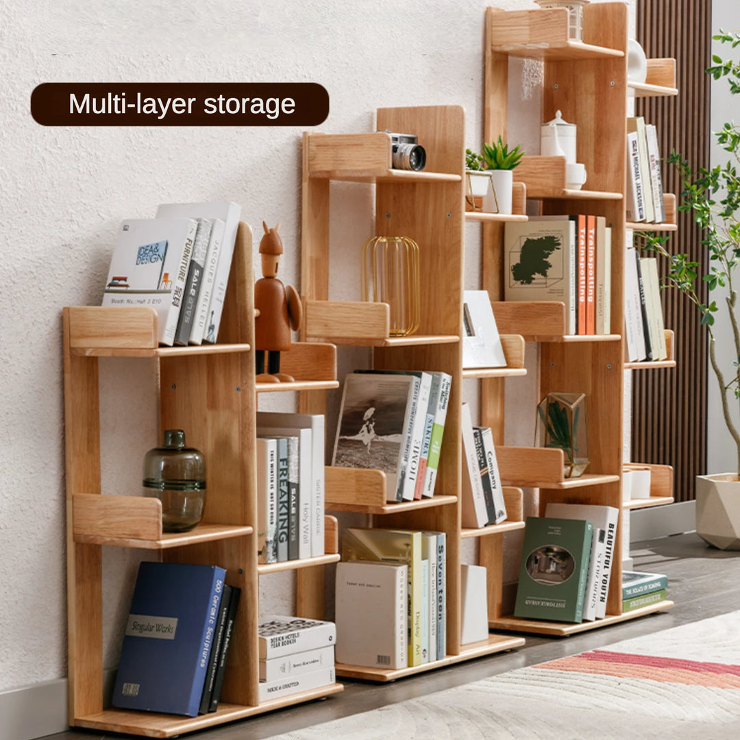 Multi-Shelf Solid Wood Bookshelf Modern White Bookcase