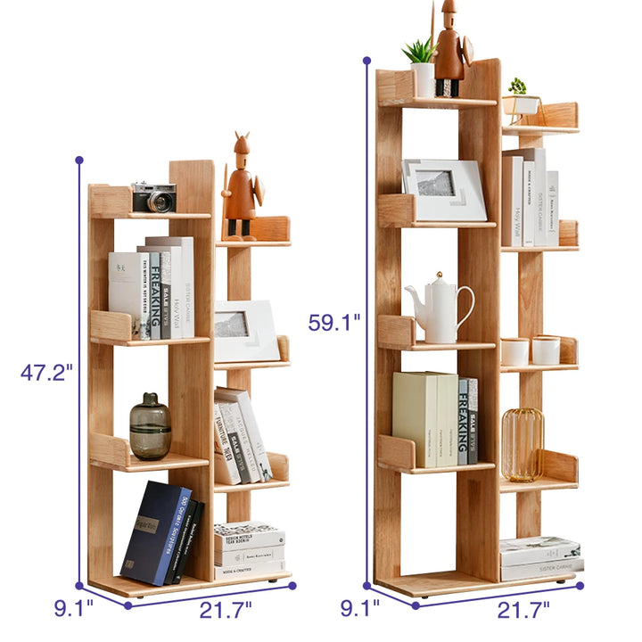 Multi-Shelf Solid Wood Bookshelf Modern White Bookcase