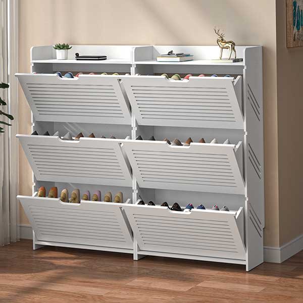 Tipping Bucket Shoe Cabinet with Flip-Drawer