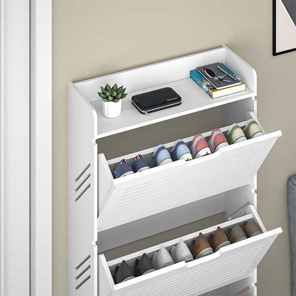 Tipping Bucket Shoe Cabinet with Flip-Drawer