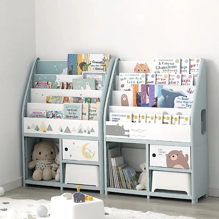 Montessori Bookshelf with Tiered Storage Organizers