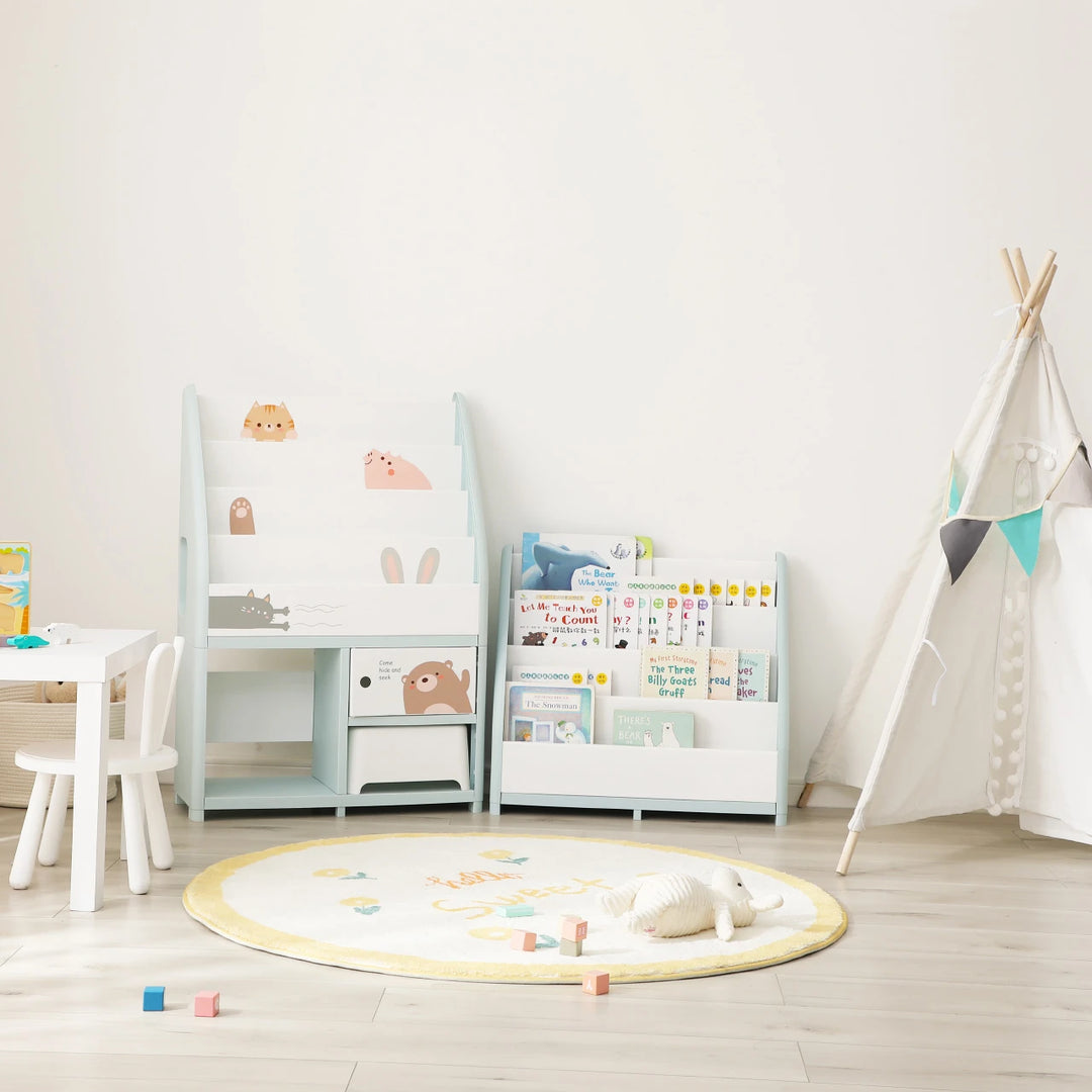 Montessori Bookshelf with Tiered Storage Organizers