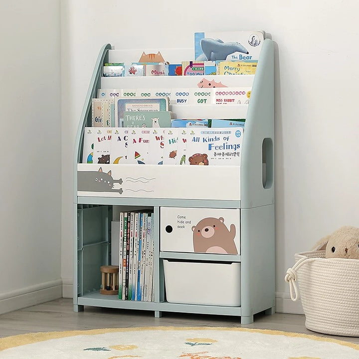 Montessori Bookshelf with Tiered Storage Organizers