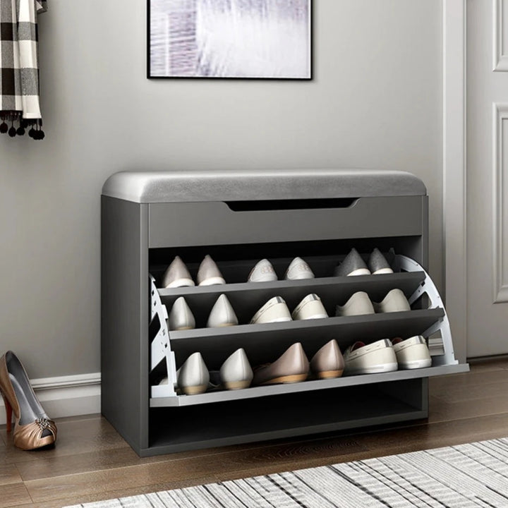 Modern Tipping Bucket Shoe Storage Bench with Flip-Drawer