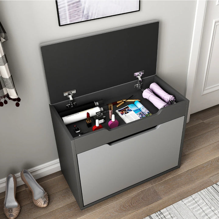 Modern Tipping Bucket Shoe Storage Bench with Flip-Drawer